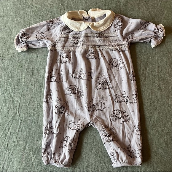Janie and Jack Layette Purple Kitten Collared Long Sleeve One Piece - Picture 1 of 4